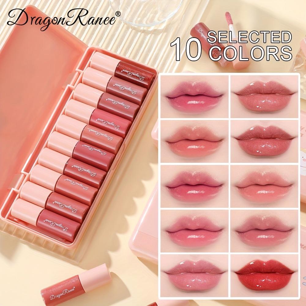 TEMU 10-Farben-Set -Lipgloss mit feinem Schimmer, langanhaltender wasserfester Lippenstift, der nicht leicht verblichen, wischfestes Lippen-Liquid und ein Lippenstift-Set mit Spiegel