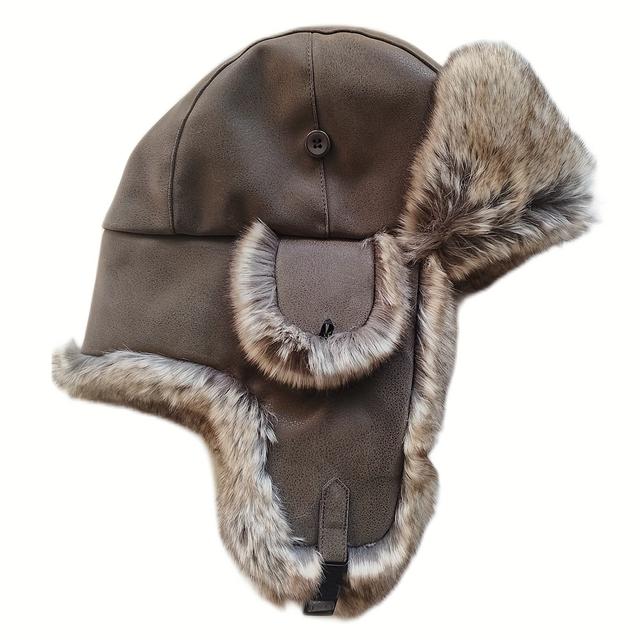 TEMU Herren Winter Bomber Mützen mit warmem Ushanka-Design mit Ohrenklappen, hergestellt aus Kunstleder und Kunstfell, geeignet für Damen ebenfalls