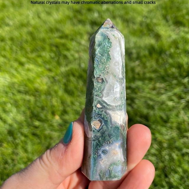 TEMU 1pc Natural Moss Agate Tower Loose