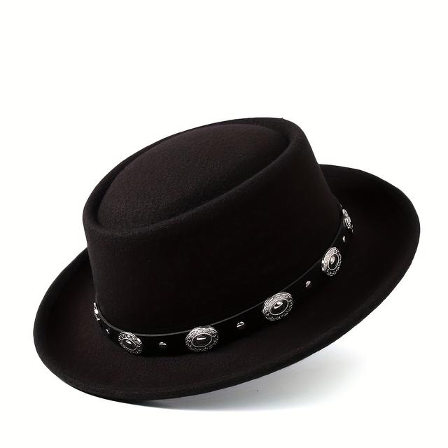 TEMU Herbst- und Winter-Hüte für Herren mit flachem Oberkante, ideal für Herren in mittleren Jahren und ältere Herren, mit einem gerollten Pork Pie-Design im britischen Stil