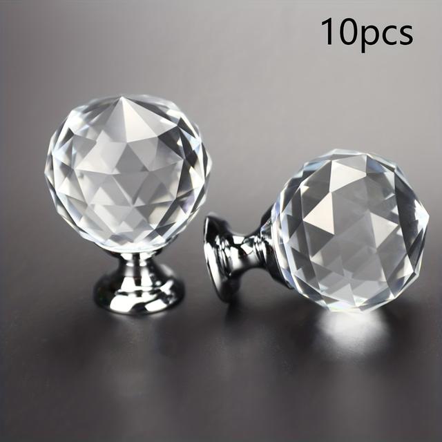 TEMU 10 Pieces Of 30mm Round-shaped Crystal Glass Knobs For Cabinet Drawers, Kitchen Cabinets, Wardrobe Doors, With A Golden Finish.
