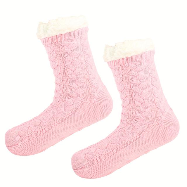 TEMU Women's Fleece-lined Thermal Socks With Non-slip Grips - Thick Plush Acrylic Socks For Home, Hospital & Indoor Use - Soft Cozy Christmas Gift For S ( Options), Cute Socks