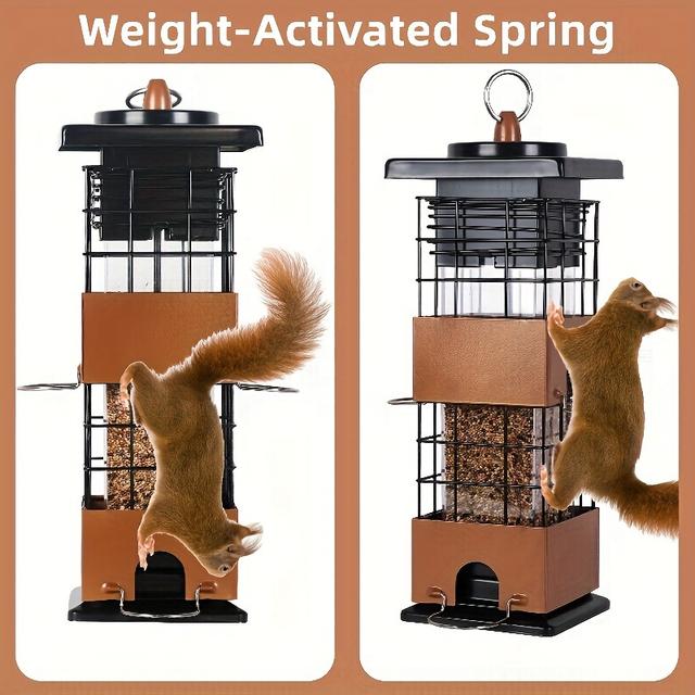 TEMU 1 Squirrel-resistant Bird Feeder Designed For Outdoor Hanging, Weighing 5 , Featuring A Dual Weight-activated Mechanism And A Large Capacity For Feeding Outside