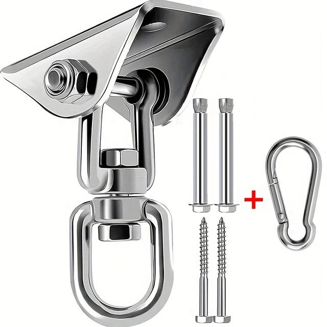 TEMU طقم تعليق أرجوحة دوارة 360 درجة | خطافات متينة من الفولاذ المقاوم للصدأ لليوغا، أكياس اللكم، كراسي الأرجوحة، الشرفة - لون فضي