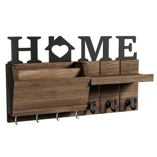 TEMU Schlüsselbrett aus Holz mit Haus- und Notenmuster - Inklusive 7 Haken für Schlüssel - Ideal für Eingangsbereich, Haustür, Flur, Küche, Schlafzimmer oder Büro im Sommer.