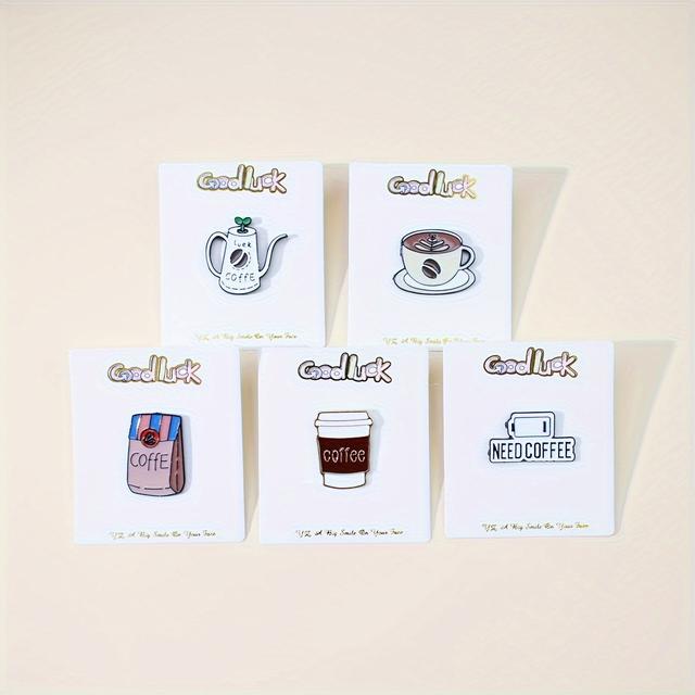 TEMU Coffee Theme Enamel Pins Set, Cute & , Alloy Brooches, Cartoon Coffee Cup, Pot & Beverage Emblems For Daily & Gift- Occasions, Versatile