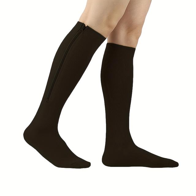 TEMU 1 Pair Zipper Copper Socks Circulation 20-30 Mmhg For Women Men Plus Size Wide Calf Knee High Support For Athletic Running Hiking Day Gift