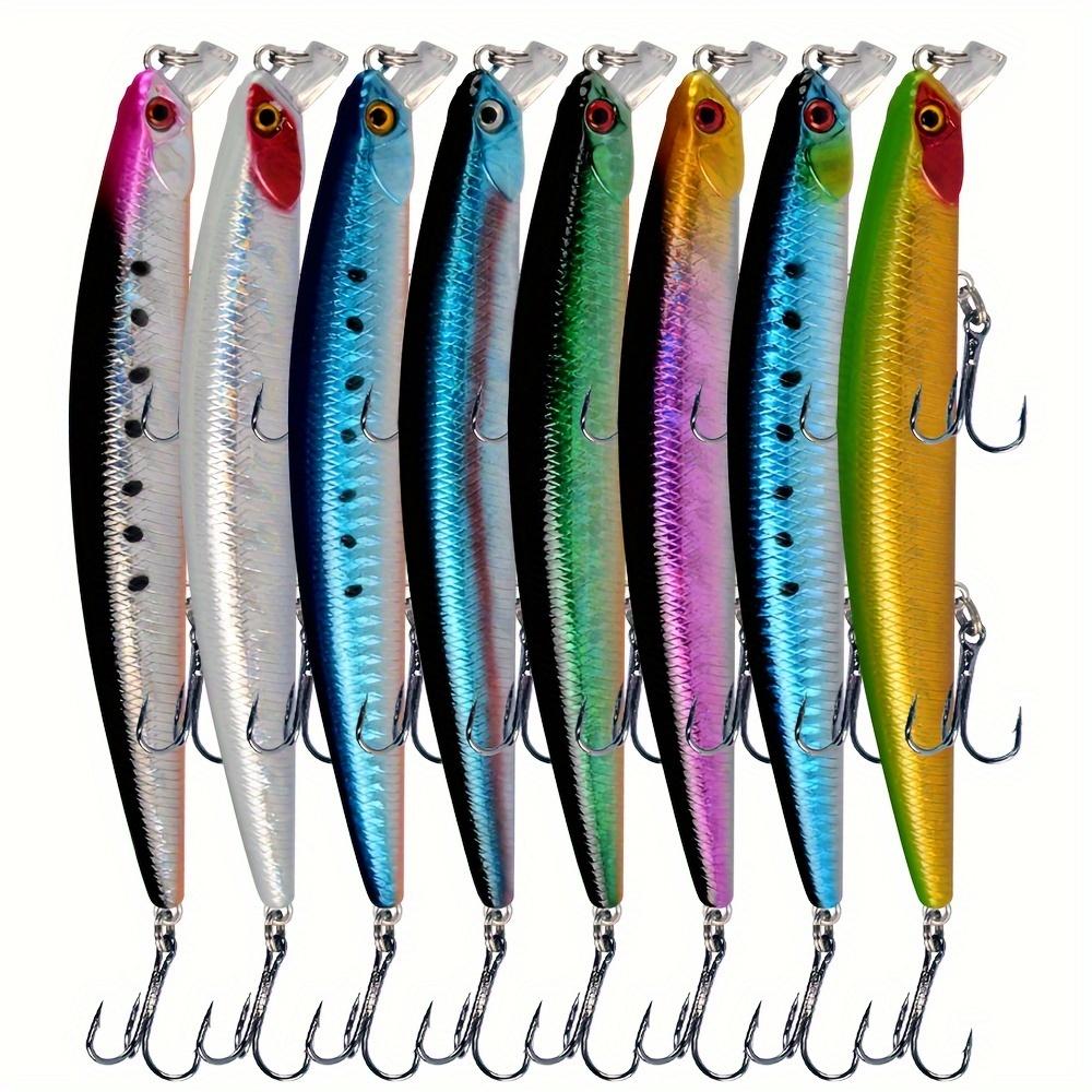 TEMU 8pcs Saltwater Minnow Fishing Lures With - Floating Jig , Durable Abs Artificial Bait For Sea Fishing, Fake Fish Baits