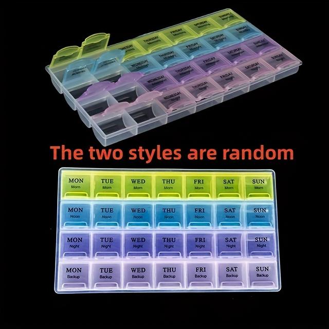 TEMU 1pc 4-week Pill Organizer - Compact 28-compartment Medicine Storage Box, Daily & Weekly , Pp Material, Ideal For Daily Medication Management, Pill Box