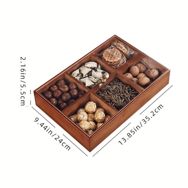 TEMU En godisask i trä med lock, indelad snackbricka för att förvara nötter i vardagsrummet eller köket