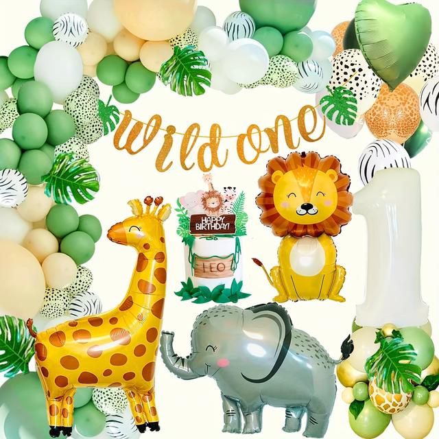 TEMU 61pcs Animal Balloon Birthday Decoration Jungle Decoration, First Birthday Decoration, Wild One-year-old Birthday Decoration Halloween Christmas Gifts -winter, New Year, Easter Room Decor