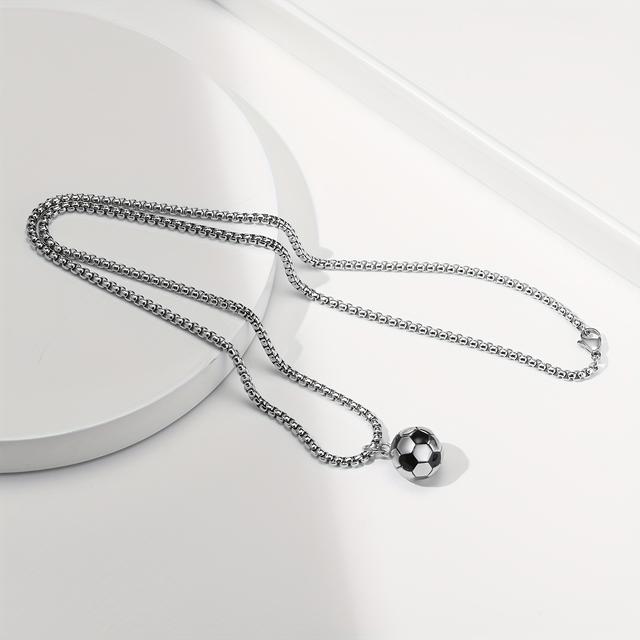 TEMU 1pc Stainless Steel 3d Football Pendant Necklace For Boys, Birthday Gift, Commemorative Jewelry For Football Sports Fan