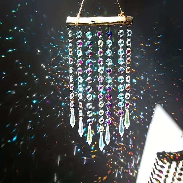 TEMU Adorno colgante de cristal de prisma de sol, campanas de viento de cristal, cuentas de vidrio coloridas, cadena colgante, móviles decorativos