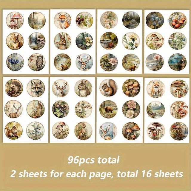 TEMU 96szt. Naklejki Samoprzylepne z Motywem Leśnej Fauny - Żywe Wzory Dzikiej Przyrody i Natury do Rękodzieła, Scrapbookingu, Dzienników, Butelki z Wodą i Pakowania Prezentów, Naklejki z Zwierzętami