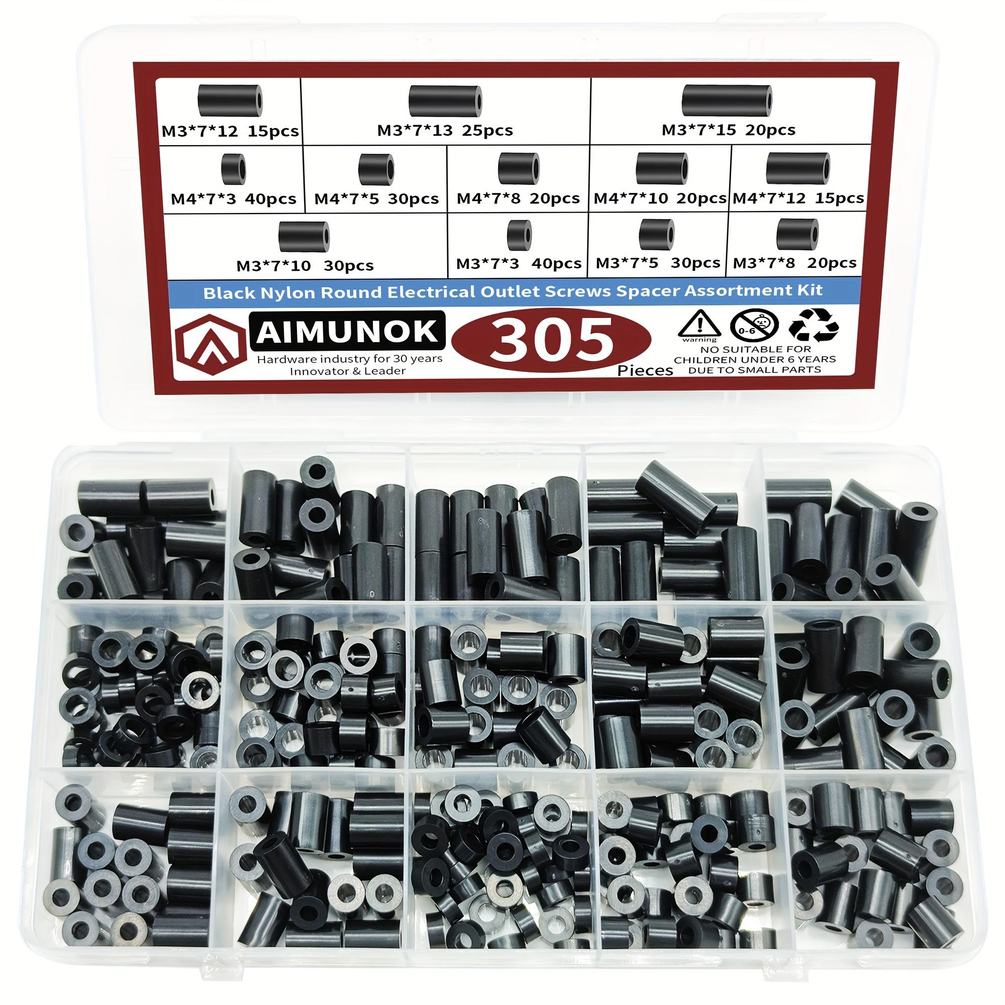 TEMU 305pcs Electrical Outlet Screws Spacers, Black Nylon Round Spacer Assortment Kit, Plastic Spacers Without Threaded, Switch And Receptacle Spacers For Screws
