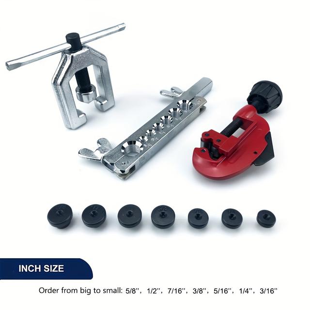 TEMU Double Horn Tool Kit 1/8" To 1-1/8" Pipe Cutter With 3/16"-5/8" 7 Molds For Car Brake Line