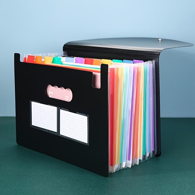 TEMU 1pc Bag File Organizer, 13-pocket Expanding File Folder, Portable Monthly Bill Receipt Organizer, Colorful Tabs, Letter/a4 Size File Bag, For Office