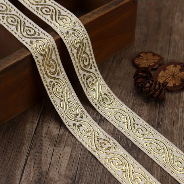 TEMU 7 Yards Of Vintage Jacquard Ribbon With , Bohemian Embroidered Woven Ribbon Suitable For Sewing, Featuring Silvery Floral Fabric Trim And Lace Trim For Projects
