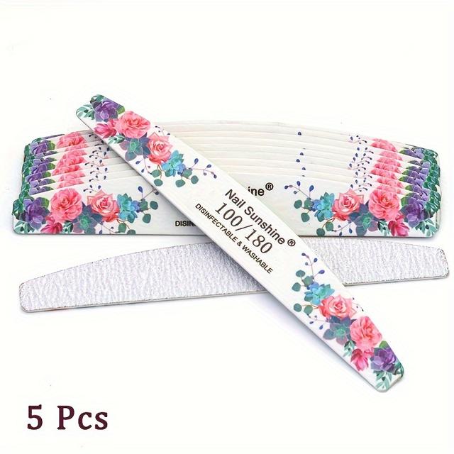 TEMU 5/10pcs Purple Flower Wooden Nail Files 100/180 Grit Half Box Professional Washable Wear-resistant Durable Sanding Strips Nail Polishing Tool Kit