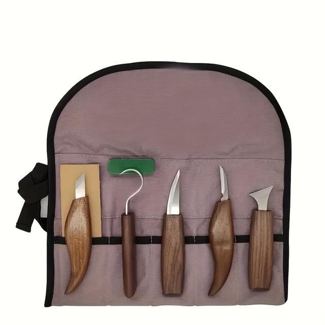 TEMU 8pcs Walnut Wood & Chrome Vanadium Steel Knife Set - Includes Carving, Wood Shaping, Spoon Carving Tools In Durable For Woodworking Crafting, Woodworking Tools