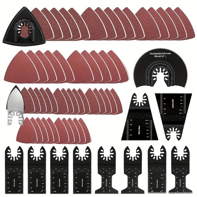 TEMU 63-teiliges Schwingwerkzeug-Klingen-Set, Schnellwechsel-Schwing-Sägeblätter Holz Metall Kunststoff Multitool-Klingen-Kit mit Schleifpapier, kompatibel mit den meisten Modellen