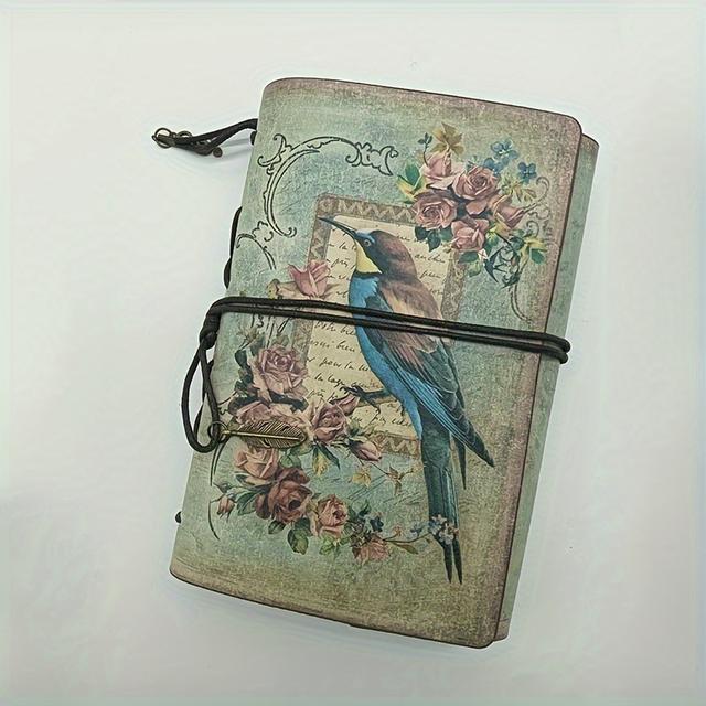 TEMU Vintage-inspired Leather Notebook With Lined Pages - Portable Journal For Office And Study Use, 1pc, Pattern, Memo Book
