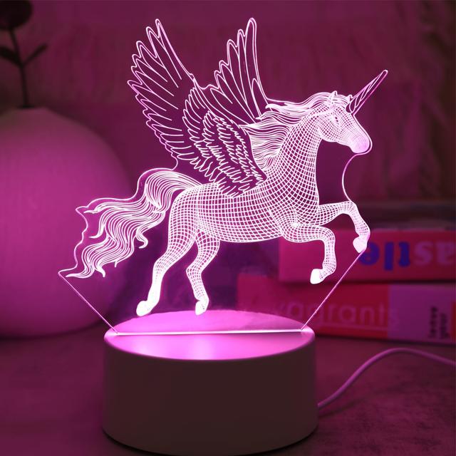 TEMU 1pc Pink Unicorn/ 3d Night Light With Glowing Bedside Lamp, Cute White & Pink -free Room,, Switch-controlled Table Lamp (plastic) - Bedtime For