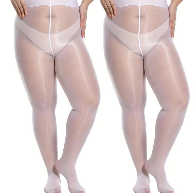 TEMU 1 Paar Damen Plus Size 0XL-2XL Ölglanz Strumpfhosen - Hohe Taille Nylon, Einfarbig, Handwäsche/Trockenreinigung, & Bequem, Spezialanlass Strümpfe, Glattes Gewebe, Schimmernd, Abendkleidung