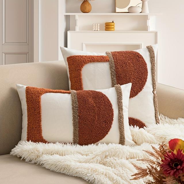 TEMU 1 Abstract Geometric Figure Pillow Cover Light Luxury Simple Loop Velvet Embroidery Is Suitable For Living Room Sofa Bedroom Office Chair Cushion Cover.