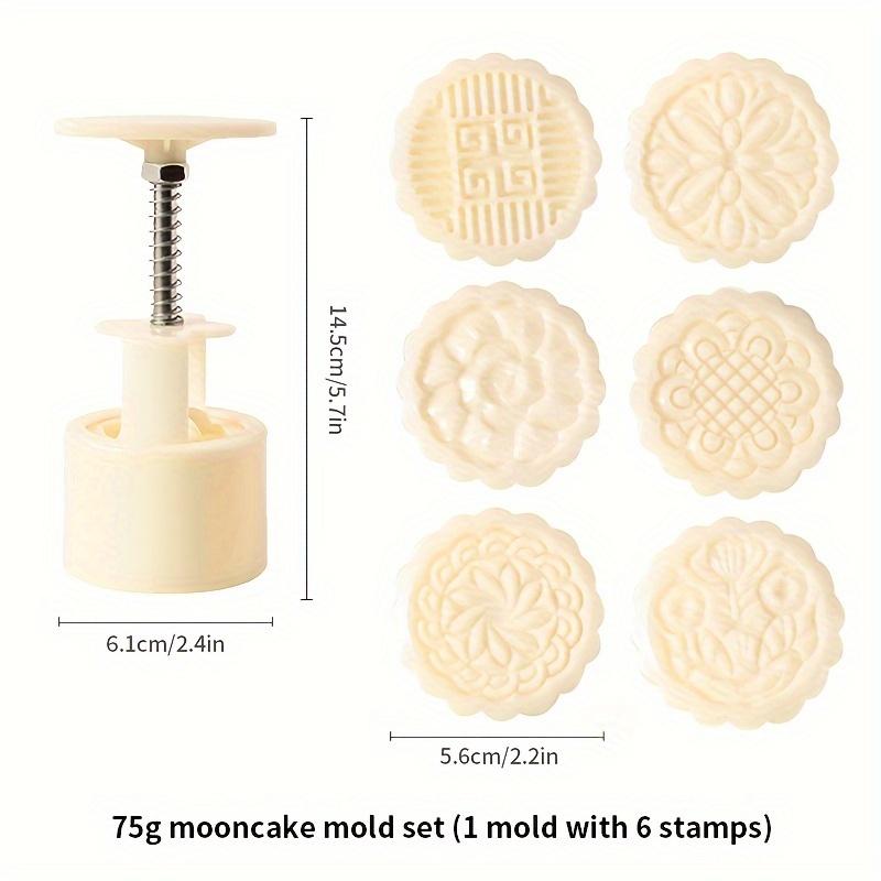 TEMU Set Of 6 Mooncake Molds, Perfect For Cookie Stamping During The Mid-autumn Festival. This Pastry Tool Includes 1 Mold With 6 Flower Pattern Stamps, Each Designed For 75g