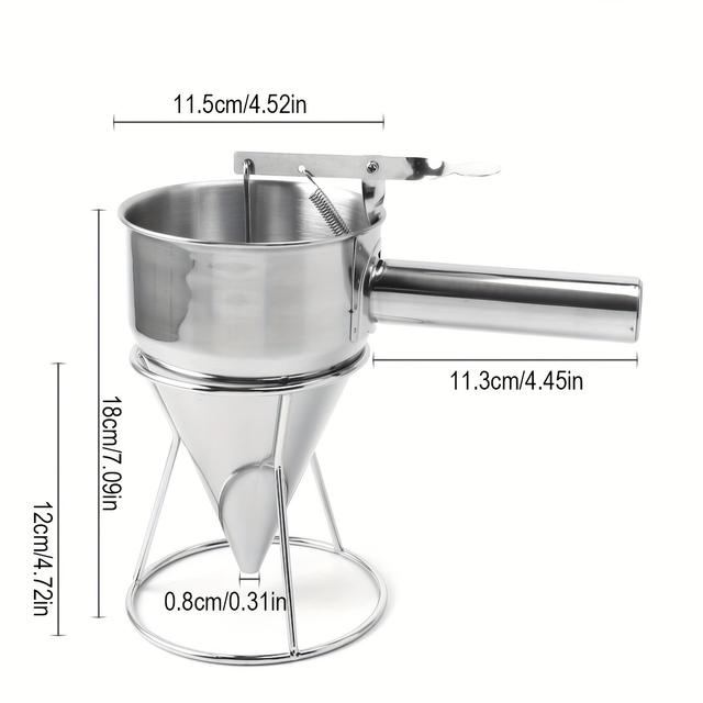 TEMU 1pc 600ml Capacity Funnel Dispenser, Stainless Steel Pancake Batter Dispenser, With Stand And Detachable Handle Pancake Dispenser, Suitable For Cooking Takoyaki, , Cupcakes, Pancakes,