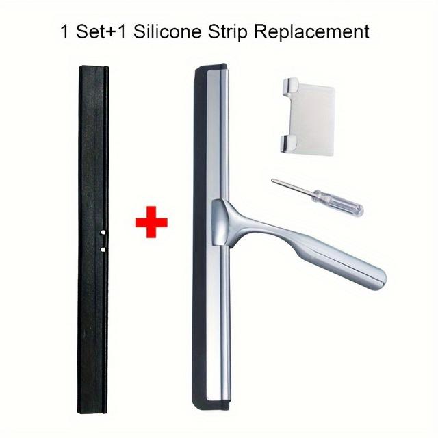 TEMU 1pc, With Extra Silicone Strip Replacement, Stainless Steel Handle Silicone Scraper Glass Wiper - , For Cars,mirror,window And Bathroom Squeegee Cleaning Tool