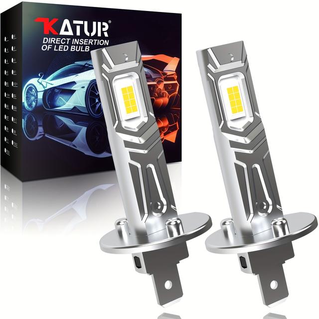 TEMU 2pcs High Power H1 Led Car Fog Lights Headlight 1:1 Mini Size Headlamp 6000k Car Lamps Plug And Play Antifog Drl Bulbs, Without Battery