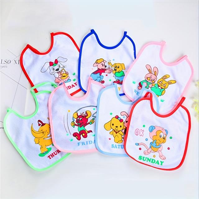 TEMU 7pcs Colorful Bibs With Unique Weekday Designs - Adjustable Tie Closure, Knit Fabric, Mixed Colors - Ideal For & To Prevent Milk