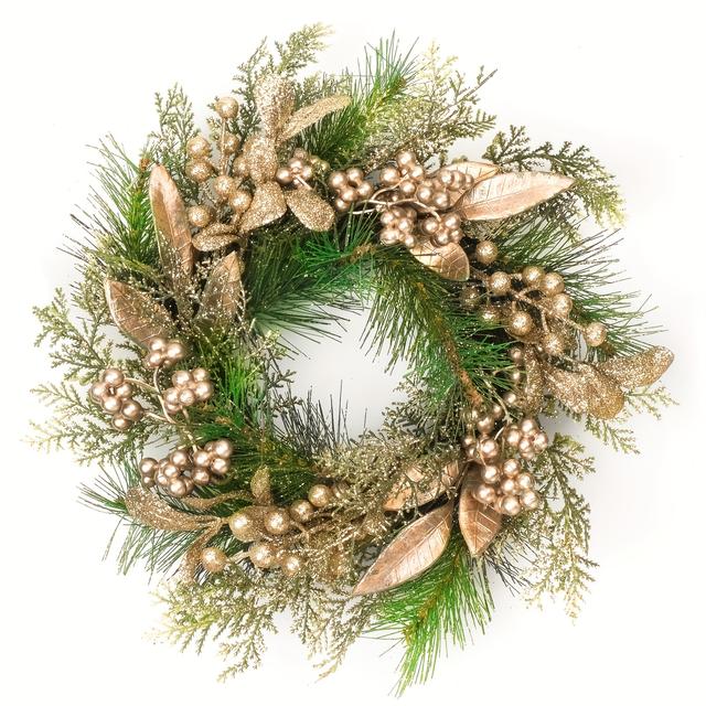 TEMU 16-inch Classic Christmas Wreath With , Berries & Pine Needles - Front Door, Window, Or Wall Decor