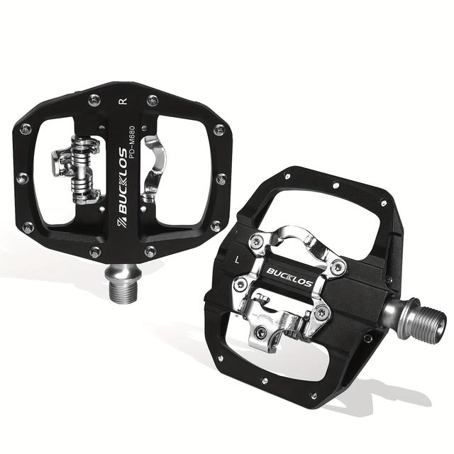 TEMU Bucklos Aluminum Mtb Pedals, Mtb Flat Platform Locked Pedals, Fit Spd System, Non-slip Mountain Bike Pedal