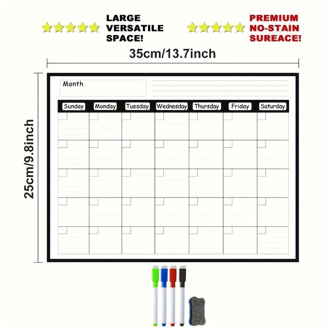TEMU Easy-to-use Magnetic Dry Erase Calendar For Fridge - Monthly Planner With Free Marker, Kitchen Organization