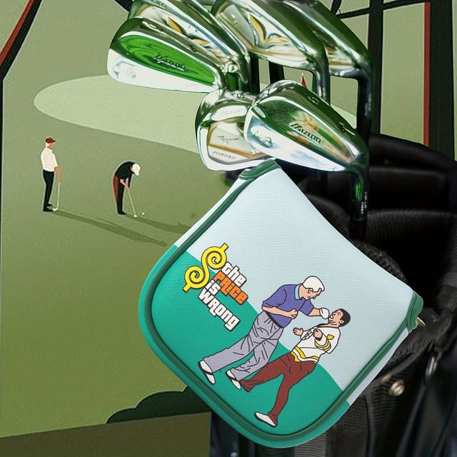 TEMU 1個 ムゴルフパターヘッドカバー マグネットクロージャー付き - な「価格が間違っている」デザイン、グリーン＆ブルーカラースキーム、楽しいキャラクターゴルファーイラスト、フィットに最適、ゴルフアクセサリー