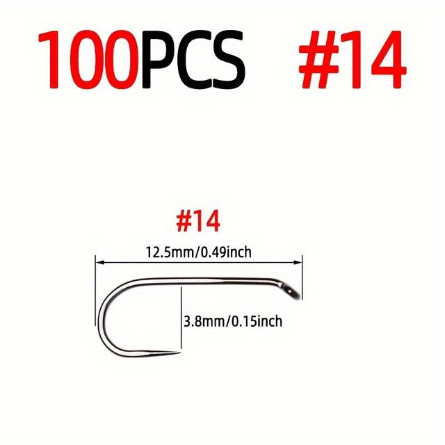 TEMU 100pcs/pack Ellllv #14 #16 #18 High-carbon Steel Barbless Fly Fishing Hooks - Suitable For Dry Flies, Wet Flies, Nymphs, Trout Tying Hooks For Fly Tying, Baits, Lures, For - Trout Fishing Gear