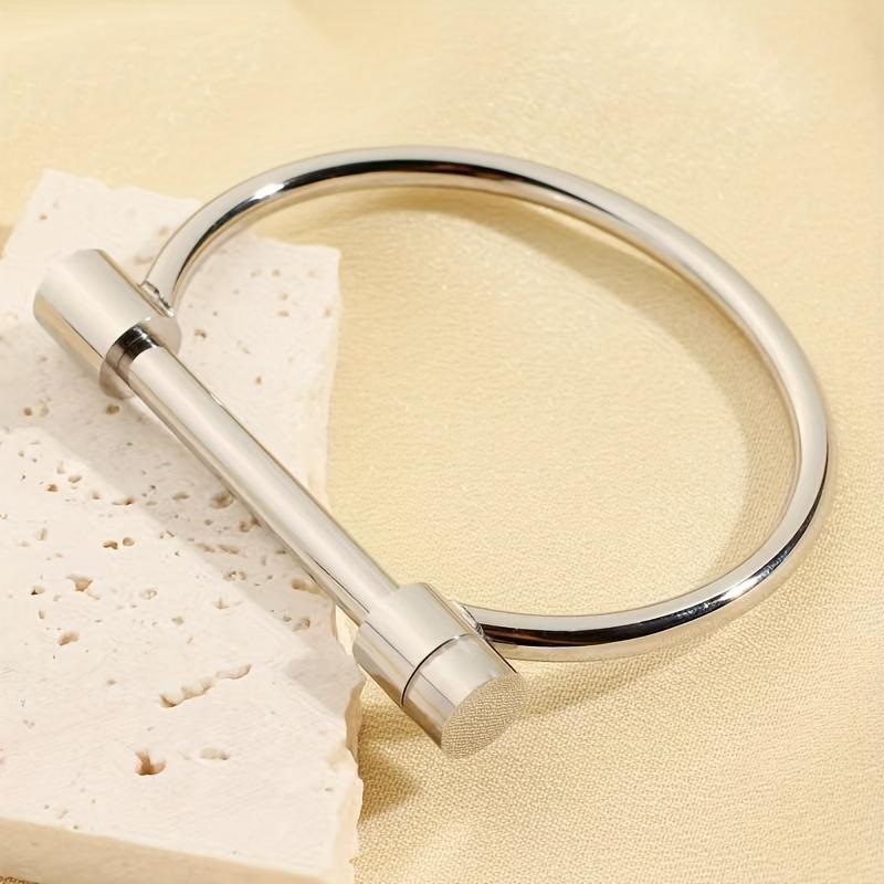 TEMU 1pc 304 Stainless Steel Men's And Women's -shaped Horseshoe Bangle, Fashionable , Dating Gift