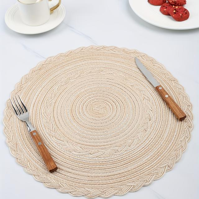 TEMU 4pcs Polyester Woven Placemats, Three-strand Braided Placemats, Inner And Outer Double Ring Woven Placemats