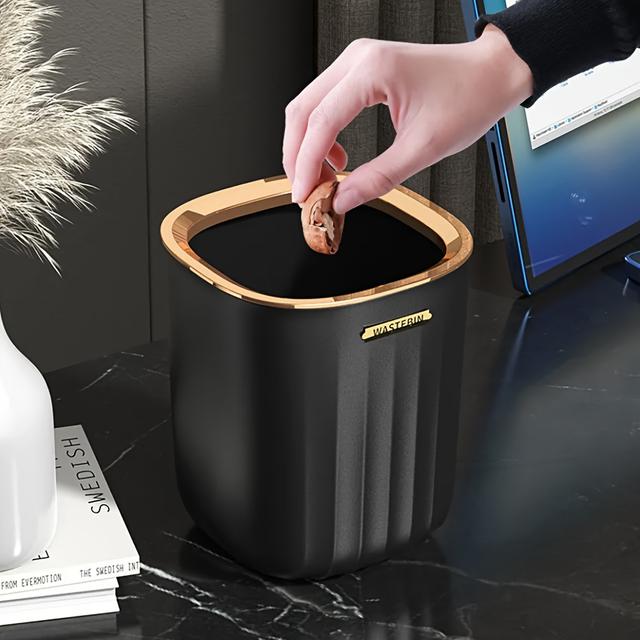 TEMU 1pc Light Luxury Desktop Trash Can Plastic Dustbin Office Table Cute Storage Bucket Waste Bin Basket Countertop Durable Rubbish Bin For Kitchen