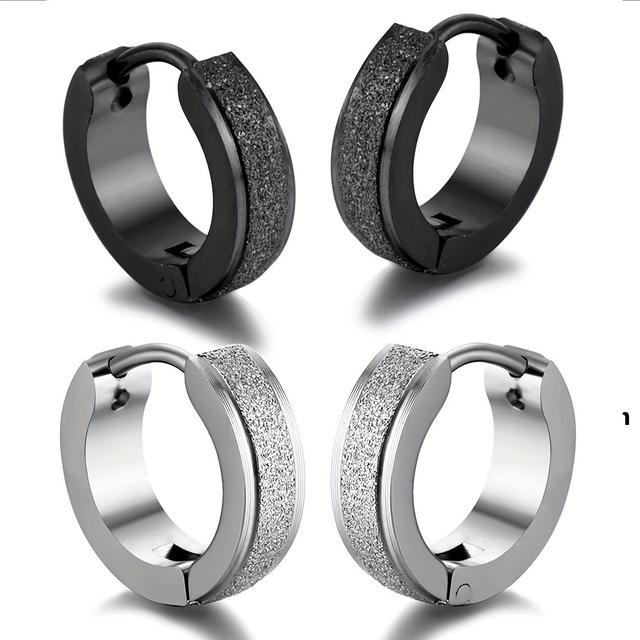 TEMU 남녀공용 스트리트 스타일 매트 304 스테인리스 스틸 반짝이는 귀걸이 2쌍, 심플하고 우아한