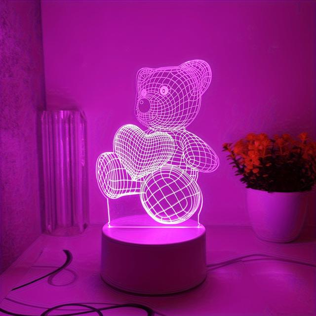TEMU 1pc Bear Night Light With -controlled Bedside Lamp - Cute Hugging Bear Suitable For Room,, Bedtime Sleep & Cozy Ambiance