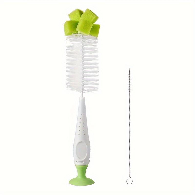 TEMU Nylon Sponge Brush With Suction Cup, Feeding Bottle Pacifier Brush Set