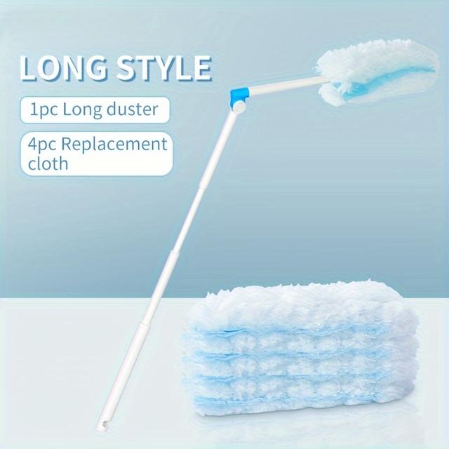 TEMU Electrostatic Dust Featuring 4 Interchangeable Brush Heads, An Extendable Telescopic Handle For Dusting, Sweeping, And Versatile Cleaning Of Furniture, Vehicles, Keyboards, And Holiday Supplies