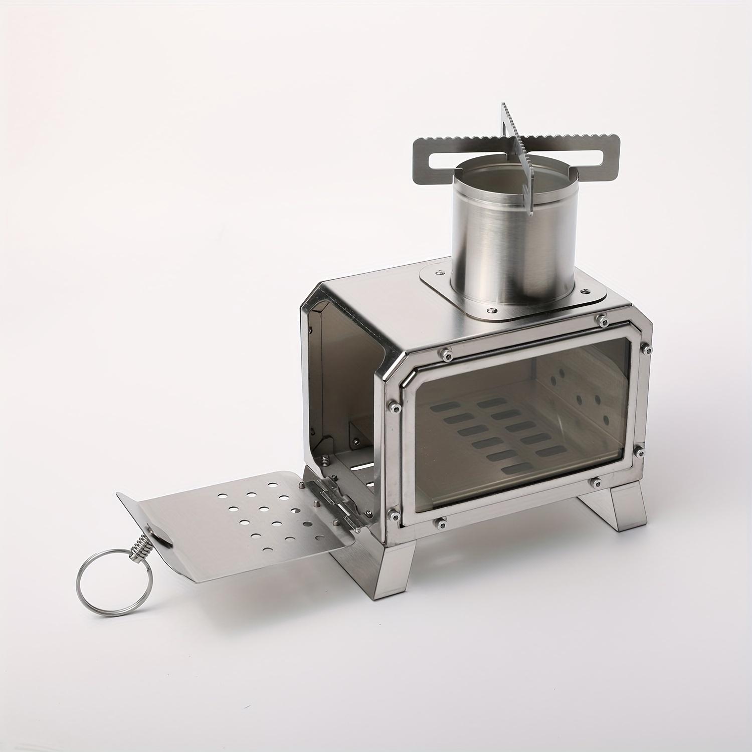 TEMU 1pc Multi-functional Portable Stainless Steel Wood Stove, Lightweight Camping Cookware For Outdoor Picnic And Camping