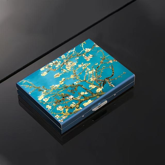 TEMU Blue Plum Double-sided Printed Stainless Steel Card Case