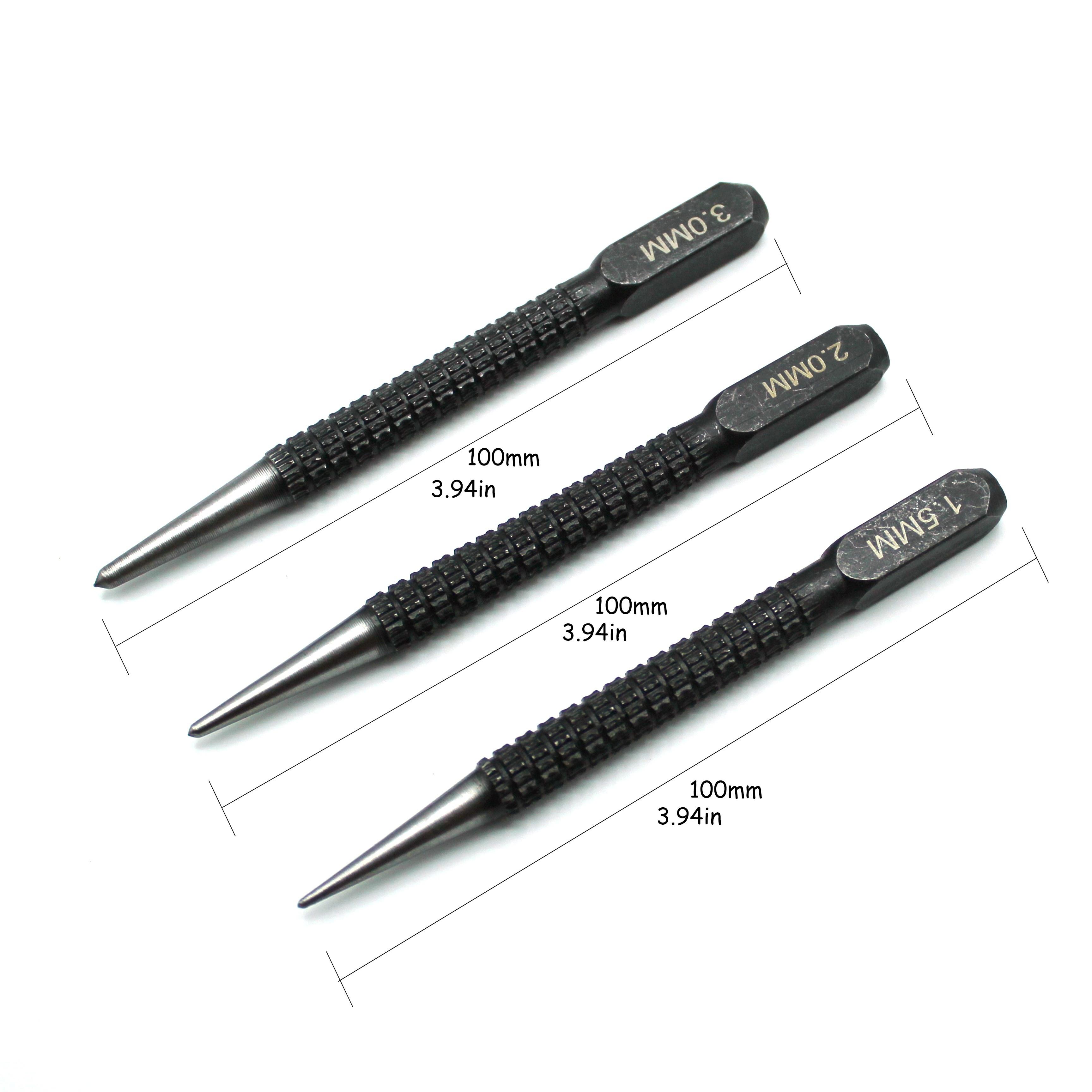 TEMU 3pcs Set Of 1.5/2/3mm Metal Center Punches With 3.98-inch Non-slip Handles - For Alloy Steel Marking And Drilling Tools