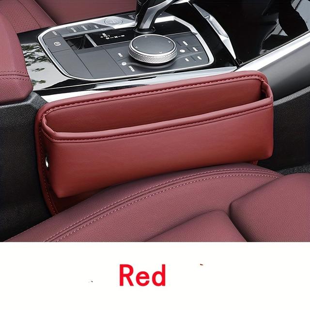 TEMU 1pc Red Pu Leather Car Seat Organizer With Side Pockets & Charging Hole - , Durable Console Storage Box For Smartphone, Wallet & Keys, Car Seat Organizer | | Pu Leather Construction, Car Storage